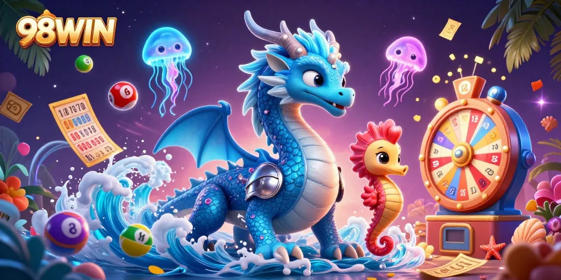 Experience excitement with 98WIN as a vibrant water dragon invites winning opportunities through colorful lottery games.
