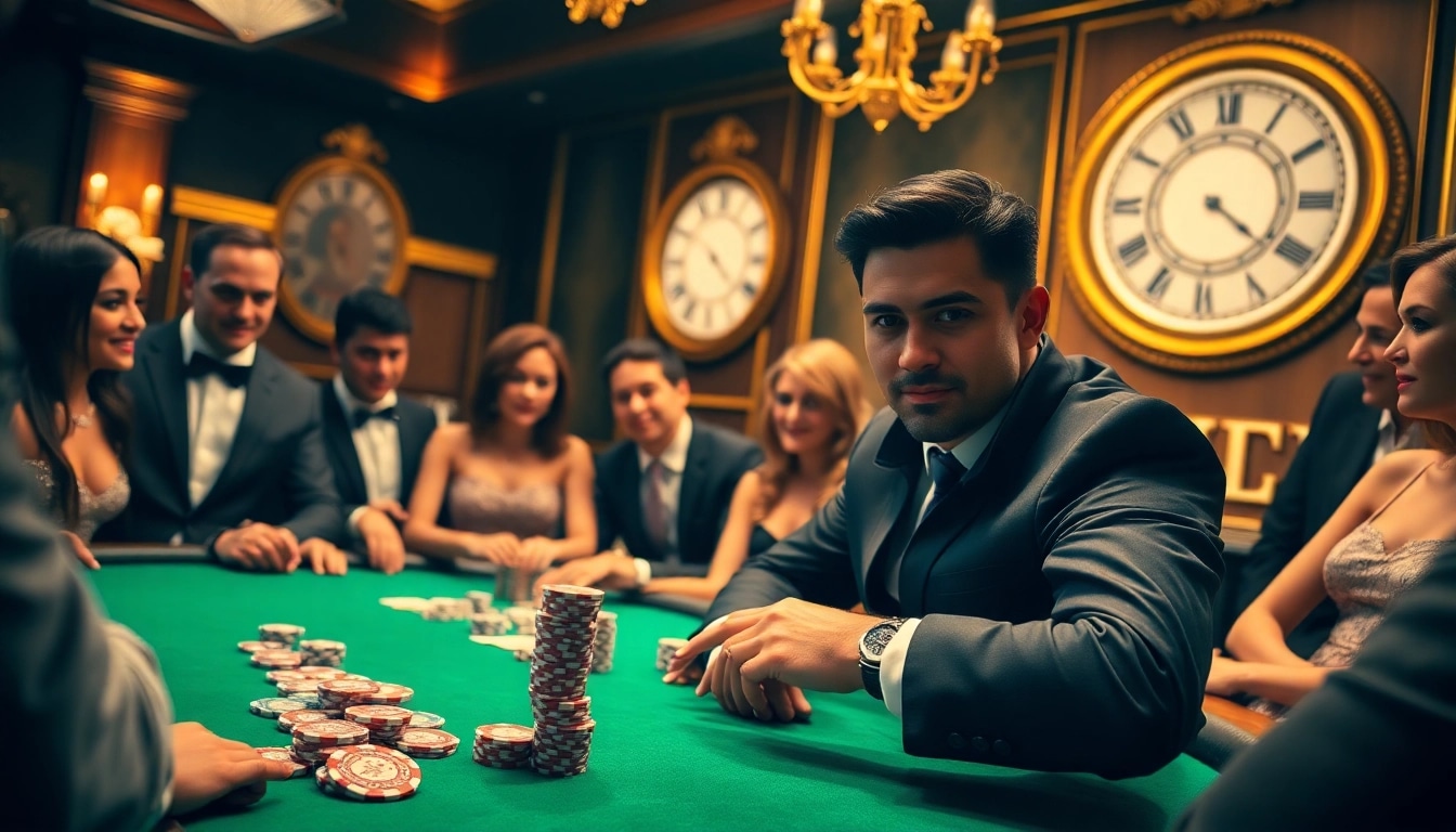 A thrilling poker game at 9phabc with players engaged and colorful chips stacked high.
