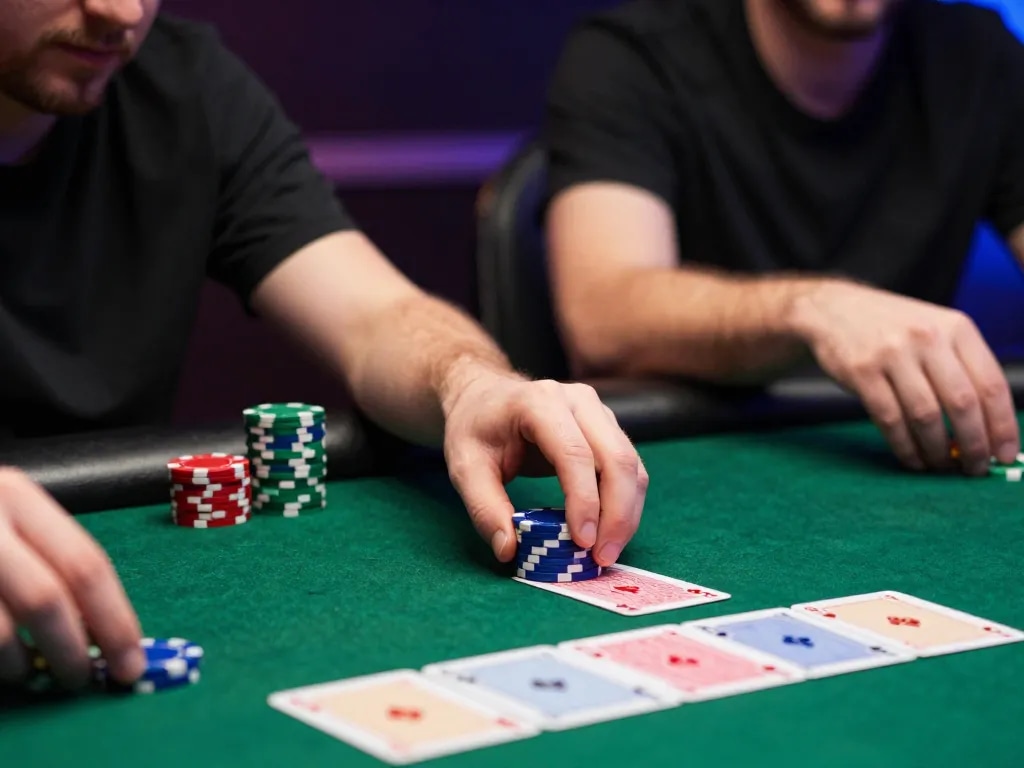 Player strategizing in an intense poker game at 98win98, focusing on winning moves.