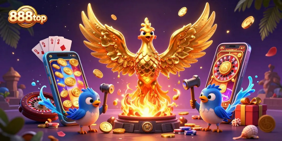 Engage in thrilling gaming experiences with 888top's captivating golden phoenix scene.