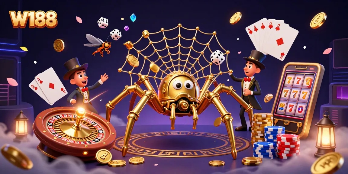 Play the W188 game with immersive visuals amidst dazzling casino elements and engaging characters.
