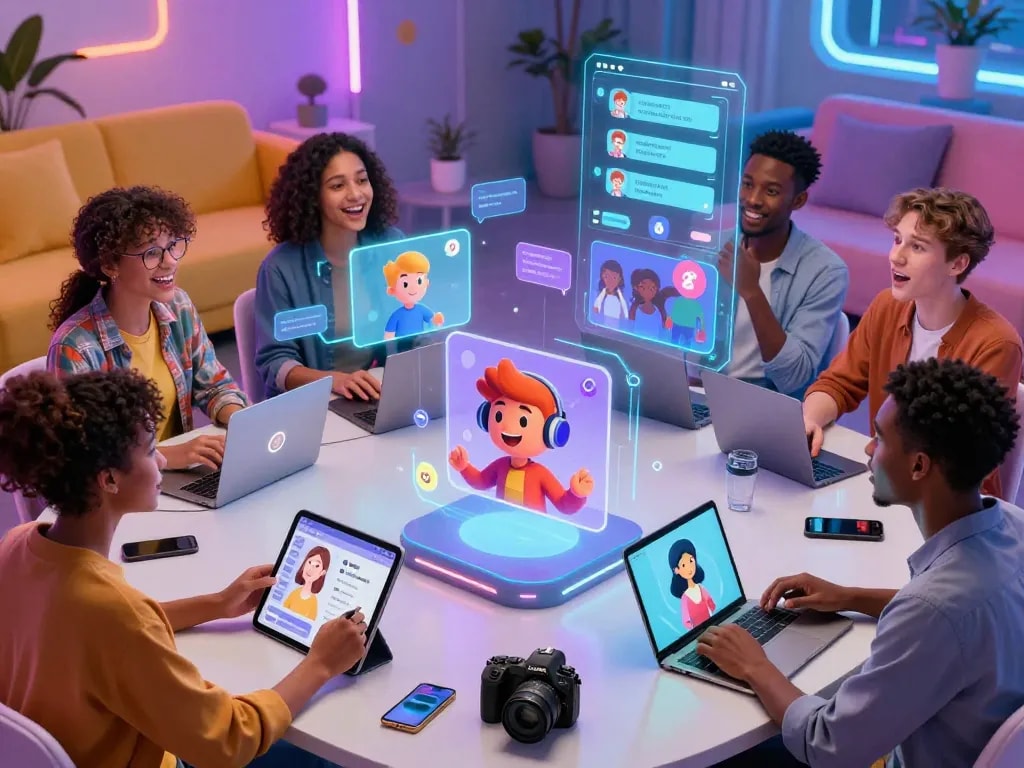 Users engaging with Crushon AI characters on various devices, showcasing interaction and emotional connection.