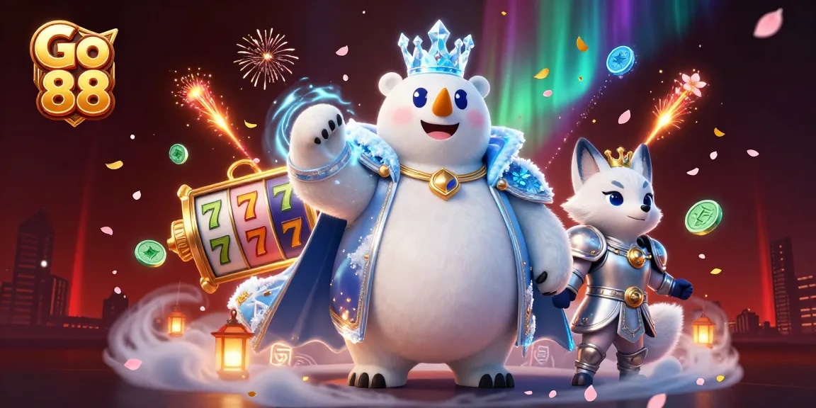 Engage with Go 88's dynamic gameplay featuring vibrant slot reels and lively characters.