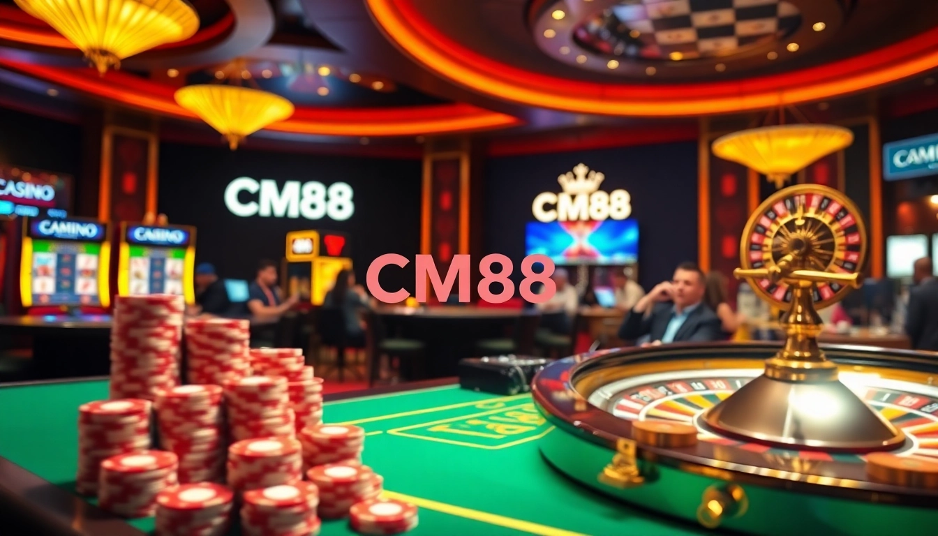 Experience thrilling online gambling with CM88 at vibrant casino tables and interfaces.