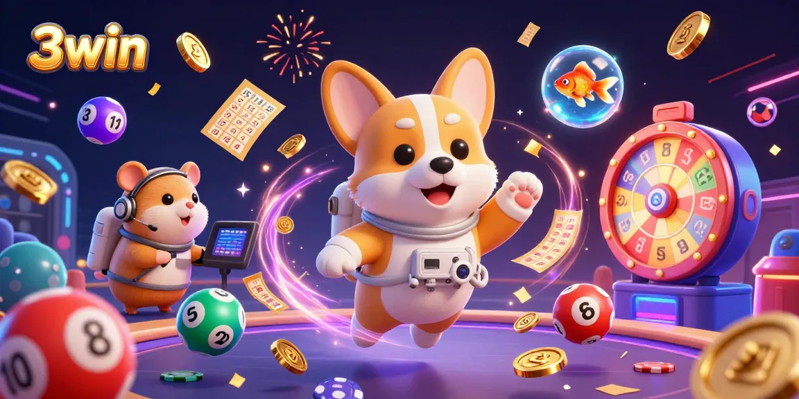 Engage in thrilling gaming adventures at 3win, featuring fun characters and vibrant casino elements in a stunning visual.