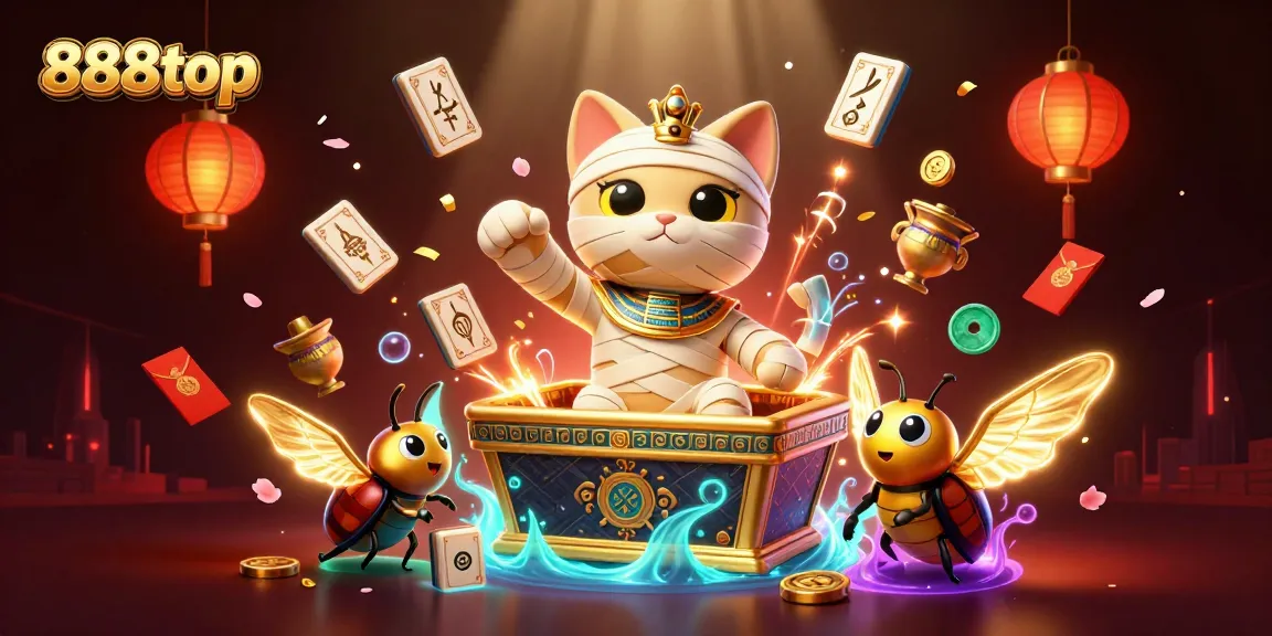 Experience thrilling action at 888top casino with a vibrant scene featuring an Egyptian mummy cat