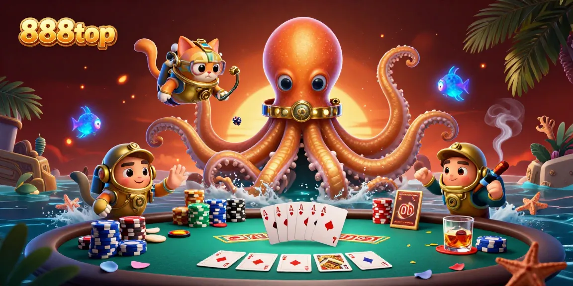 Engage with thrilling gambling at 888top as the kraken and diving cat explore a vibrant sea of poker.