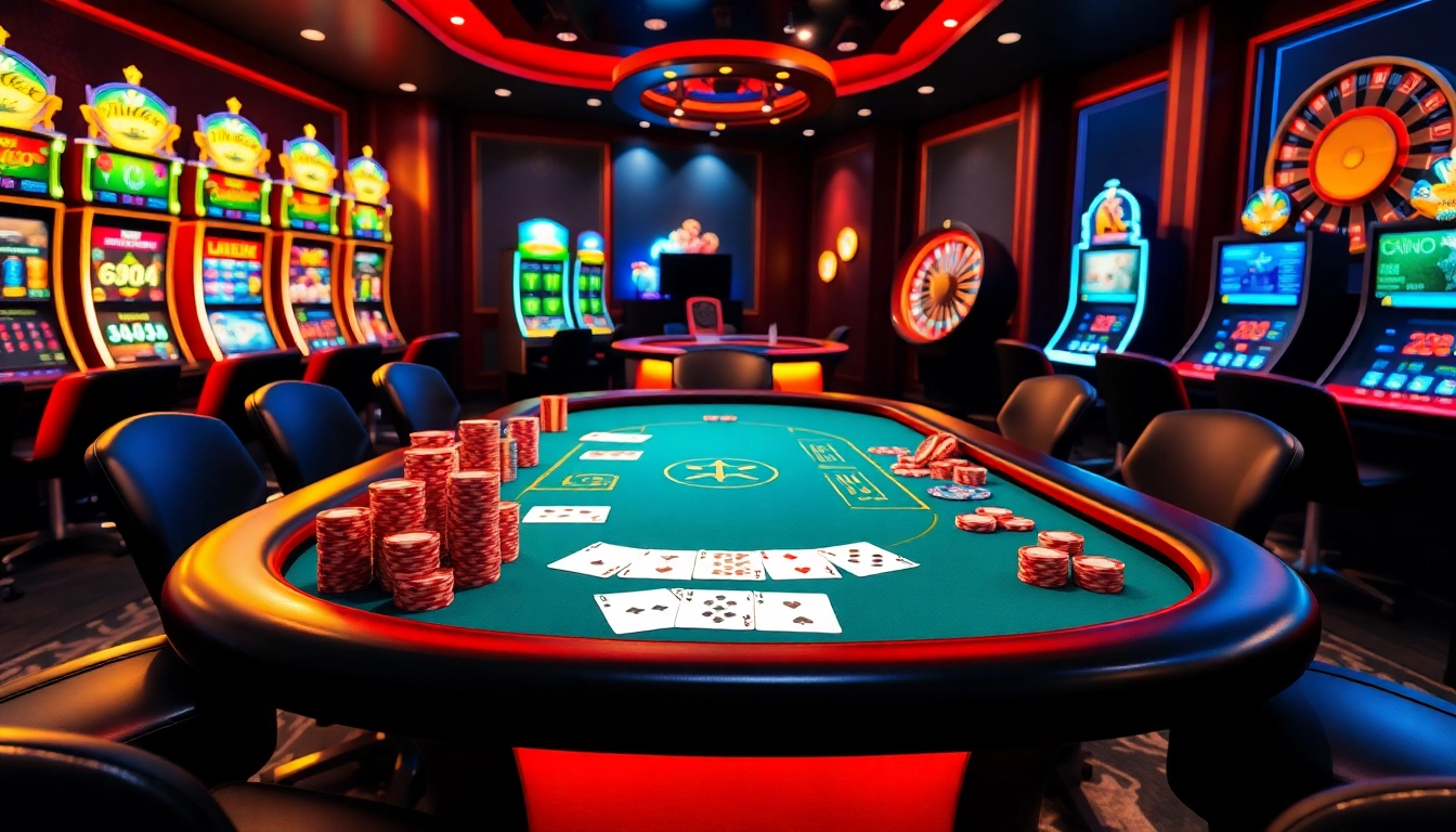 Experience thrilling online gambling at https://s8hn.com/ with vibrant poker tables, colorful chips, and exciting slots.