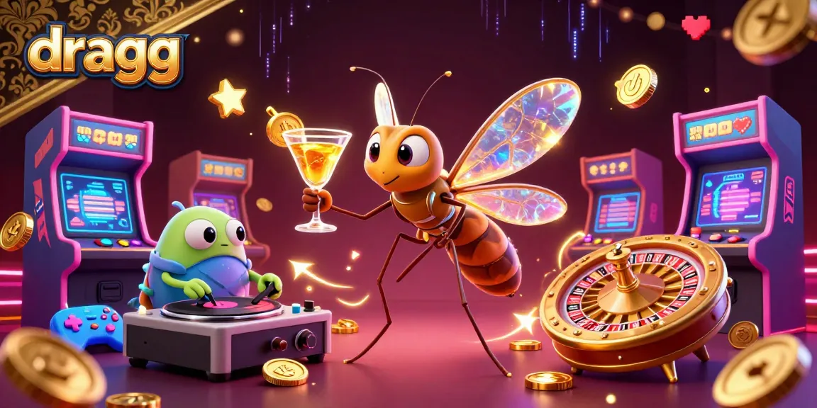Engage with the lively 3D dragg casino scene featuring animated gaming icons and vivid gambling elements.