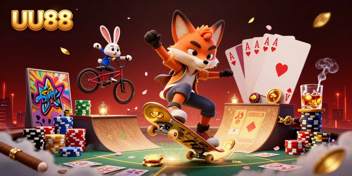 Experience thrilling gaming at UU88 with vibrant characters and dynamic casino elements.