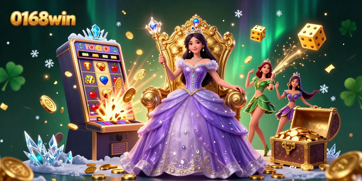 Experience the excitement at 0168win while winning big on colorful slot machines with a dazzling princess.