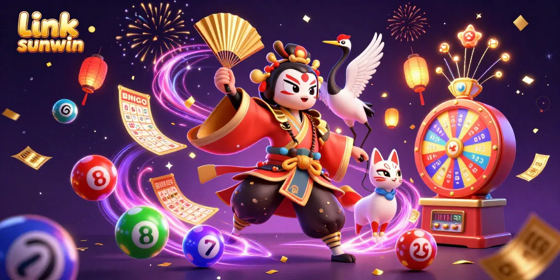 Engage with thrilling lottery excitement at link sunwin with vibrant scenes of kabuki warriors and prizes.