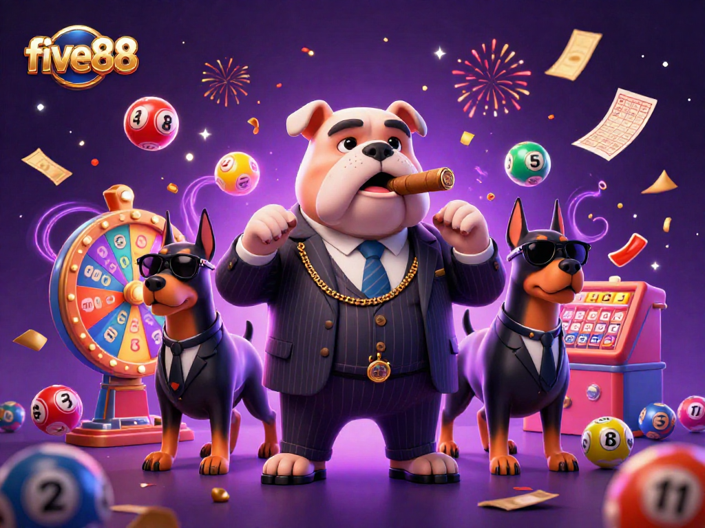 Experience the thrill of winning at five88 with a dynamic illustration featuring exciting lottery elements.