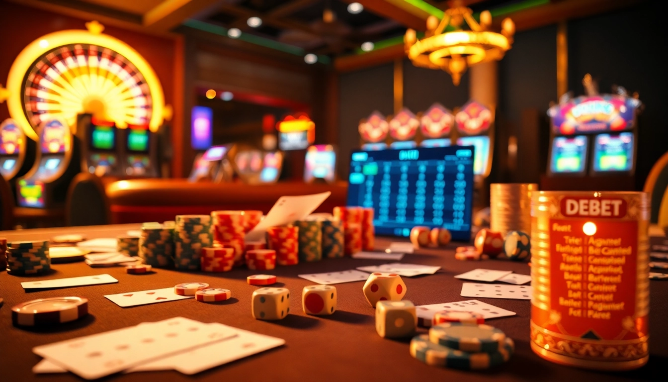 Experience the thrill of gambling with DEBET at a luxurious casino table filled with action.