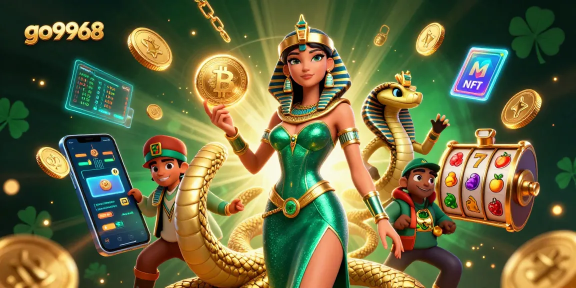 Spin and win at go9968 with vibrant symbols and cryptocurrency elements in a captivating casino illustration.