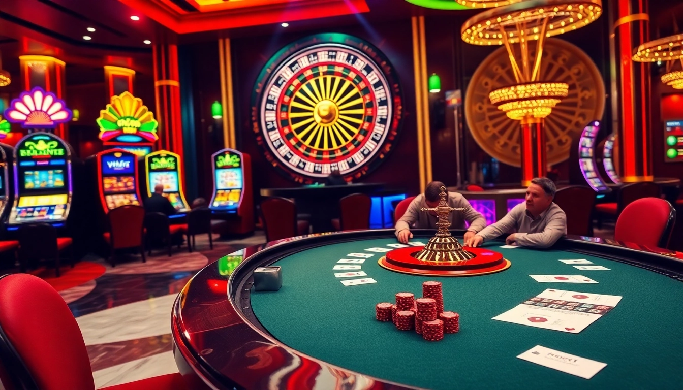 Engaging gamblers at a luxurious rr 88 poker table with vibrant casino games.