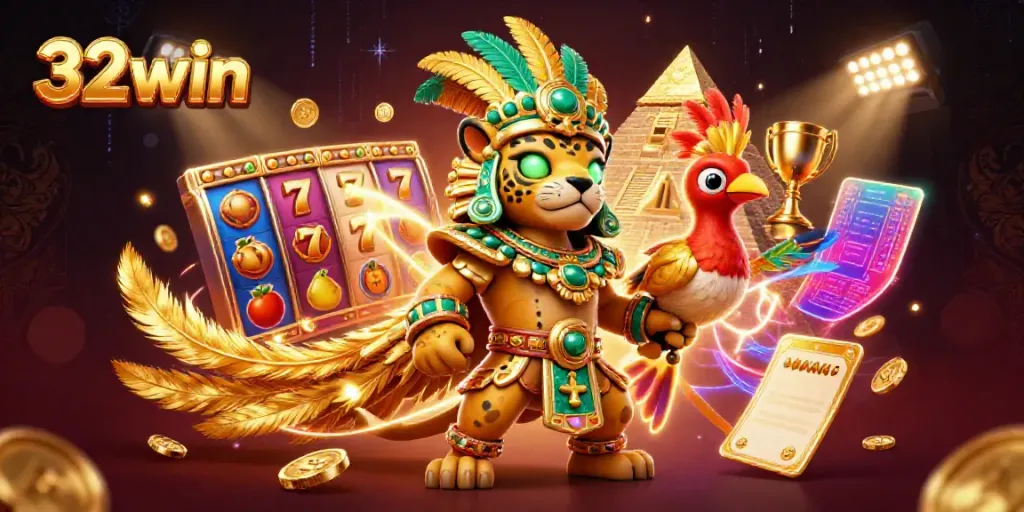 Experience thrilling 32win casino action with vibrant slots, Mayan characters, and dynamic gameplay elements.