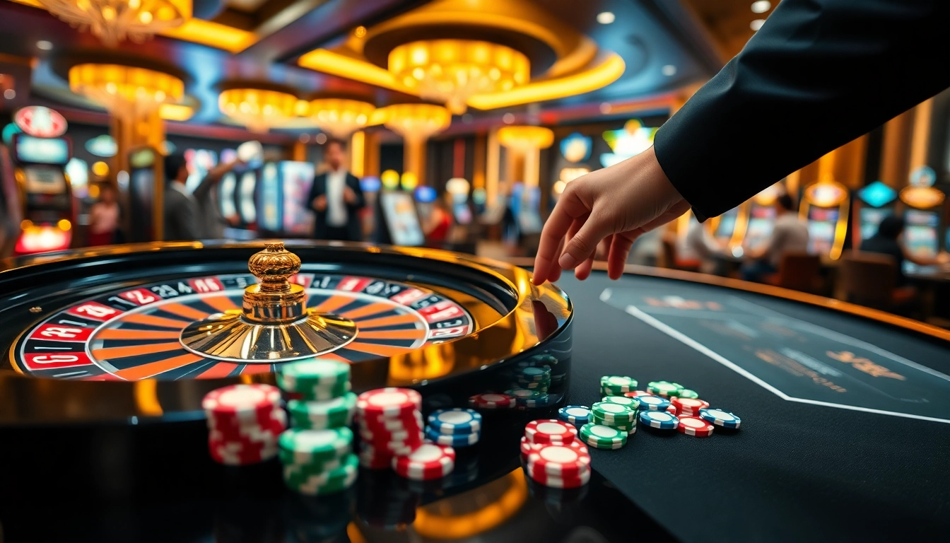 Exciting roulette gameplay at https://gg88.black/ featuring colorful chips and a sleek black table in a luxurious casino.