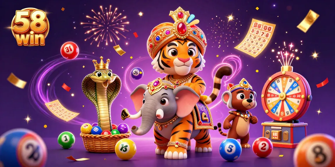 Experience thrilling gameplay at 58 win with vibrant lottery balls and golden prizes.