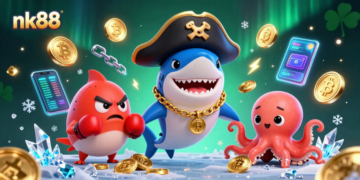 Engage with nk88's thrilling gaming environment featuring vibrant characters and digital casino elements.