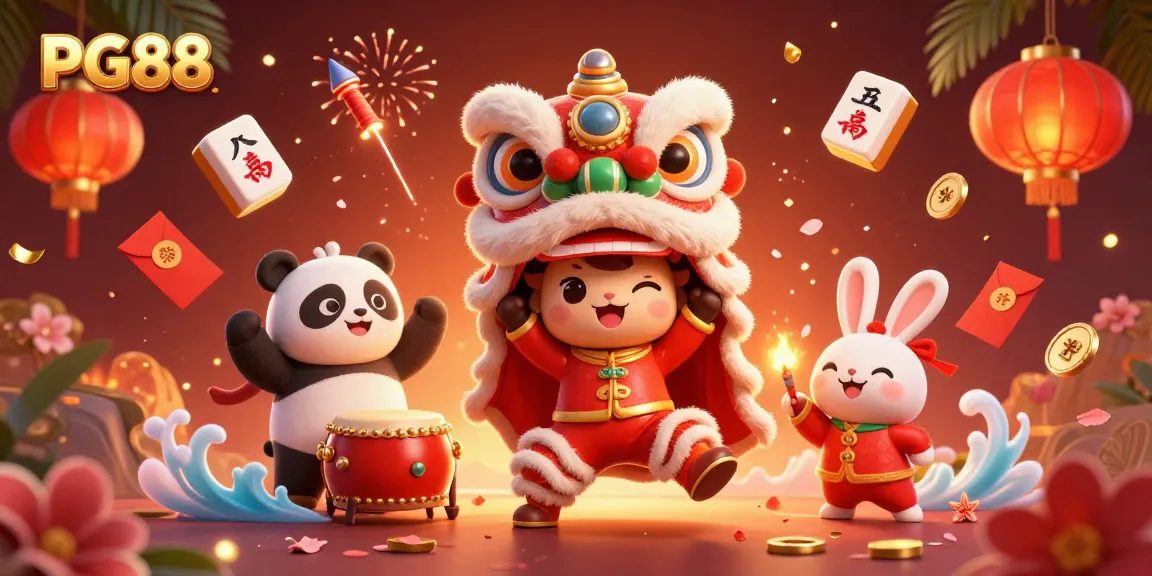 Engage with PG88's dynamic gaming experience showcasing vibrant casino elements and joyful characters.