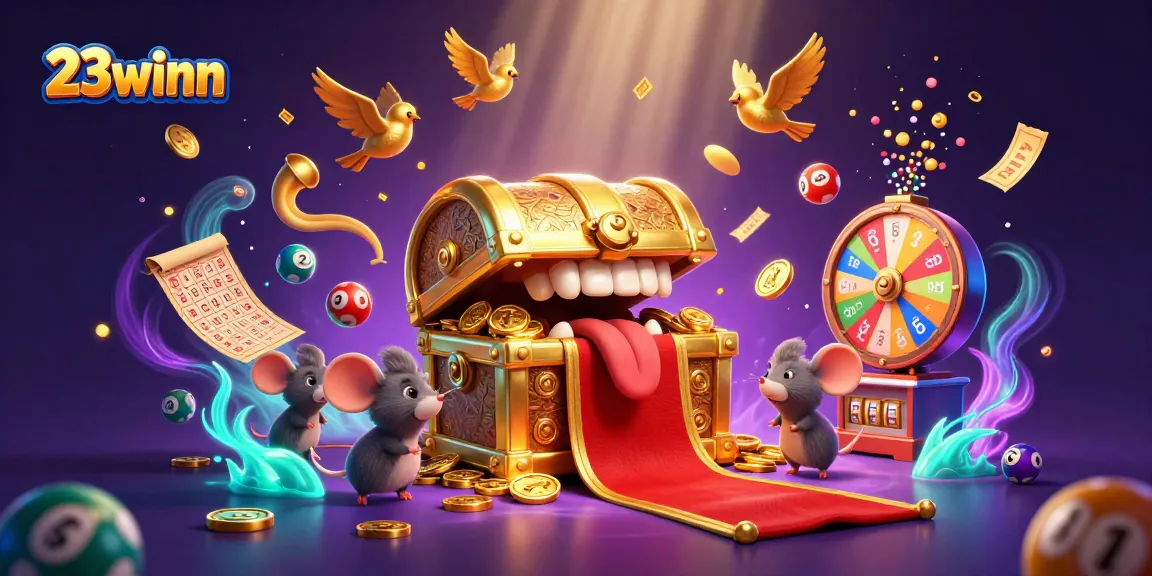 Engage with the exciting 23winn casino experience illustrated by adventurer mice and treasure.