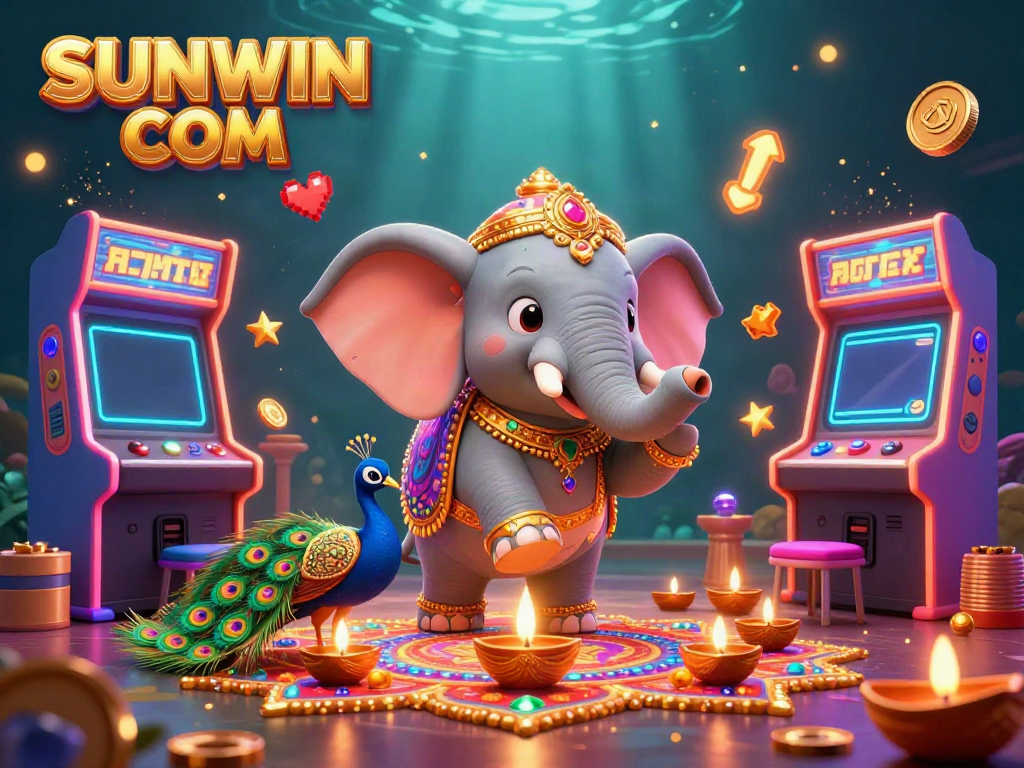 Experience the vibrant gameplay at SUNWIN COM with a lively casino-themed illustration filled with gaming elements and colorful characters.