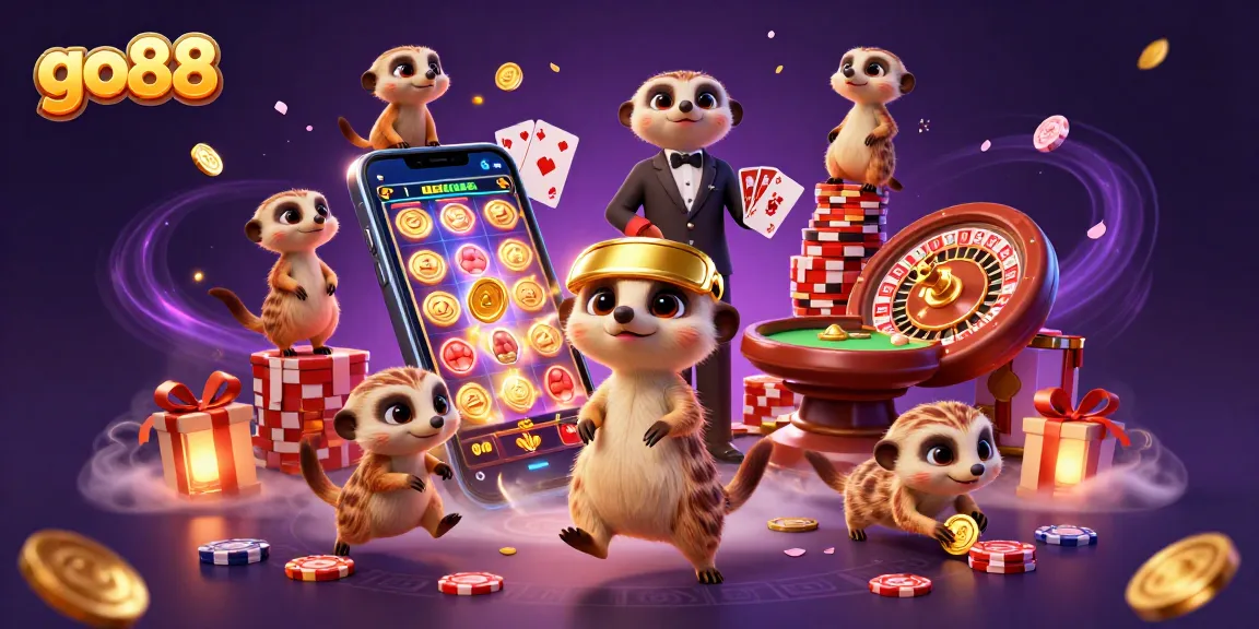 Engage with go88's vibrant casino scene featuring meerkats in action at a dynamic gaming setup.
