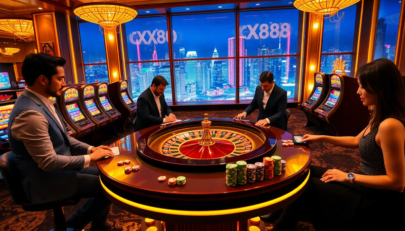 Engaged players enjoying roulette at a luxurious casino reflecting the thrill of https://xx88.me.uk.
