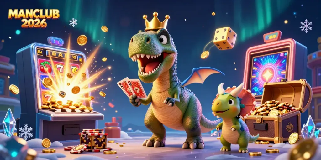 Experience the excitement of MANCLUB 2026 with T-Rex card games and overflowing jackpot treasures.