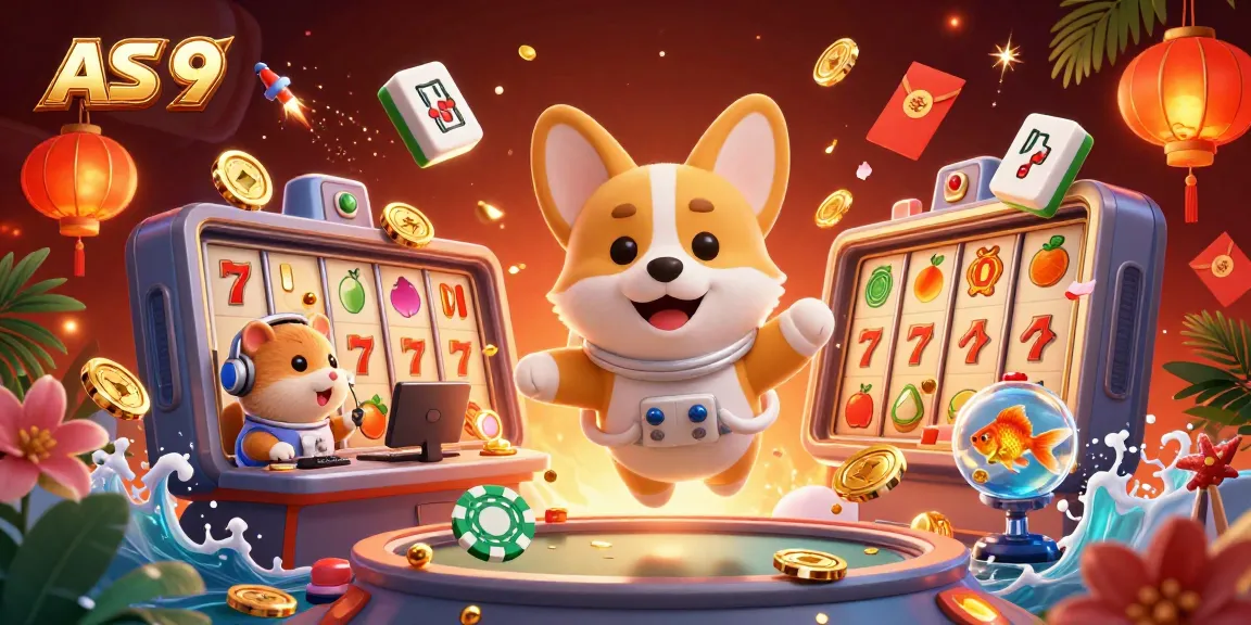 Win big at AS 9 Casino with vibrant games and colorful characters in a dynamic digital scene.