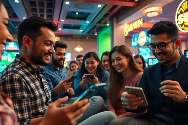 SUN WIN online gambling platform with players enjoying various games in a vibrant setting.