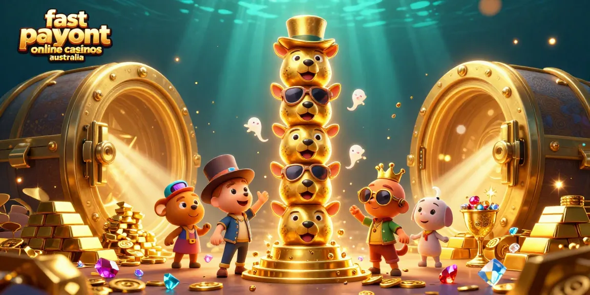 Experience the excitement of fast payout online casinos Australia with colorful casino-themed characters.