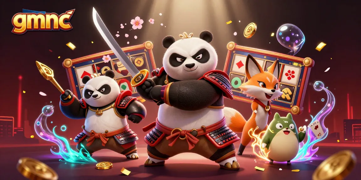 Experience the vibrant gaming action at gmnc with our dynamic samurai and ninja scene filled with slot reels and gold coins!