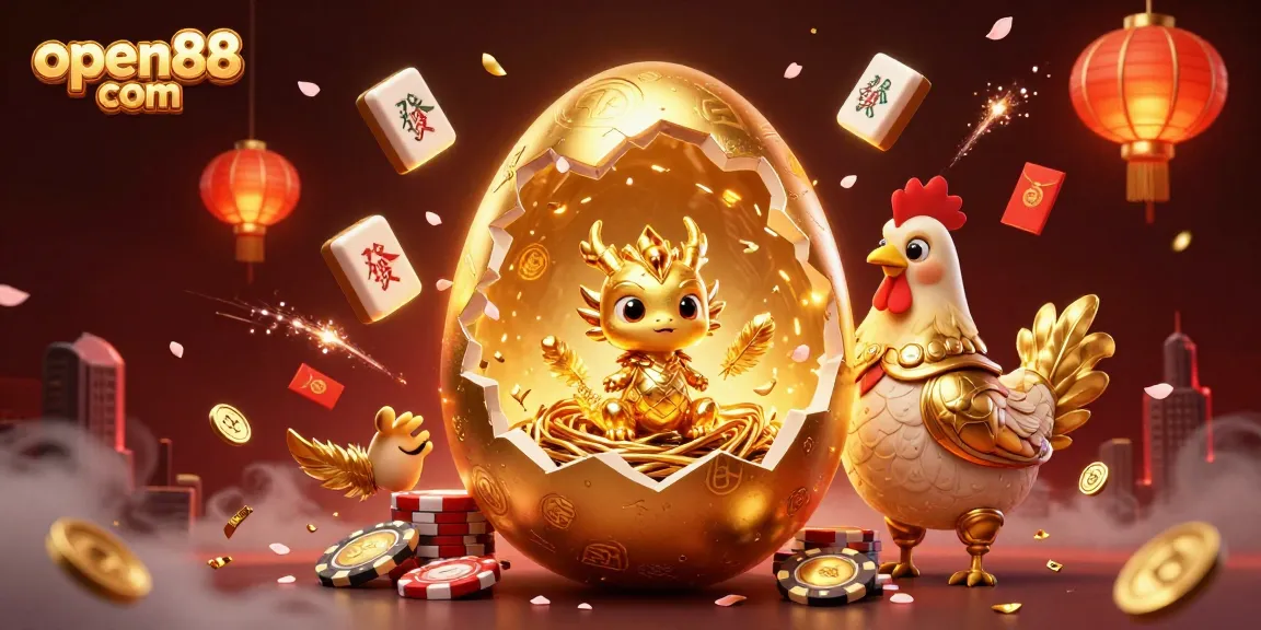 Engage with open88 com in a vibrant 3D casino scene featuring golden dragon and poker chips.