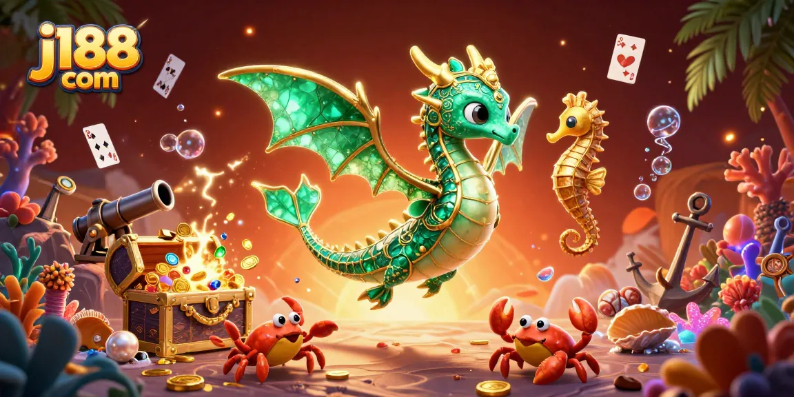 Experience excitement at j188 com with this vibrant underwater casino scene featuring treasures and action.